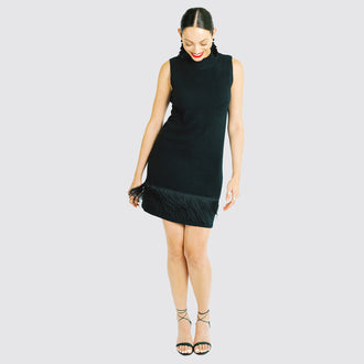 Cashmere Shift Dress with Fringe | Black