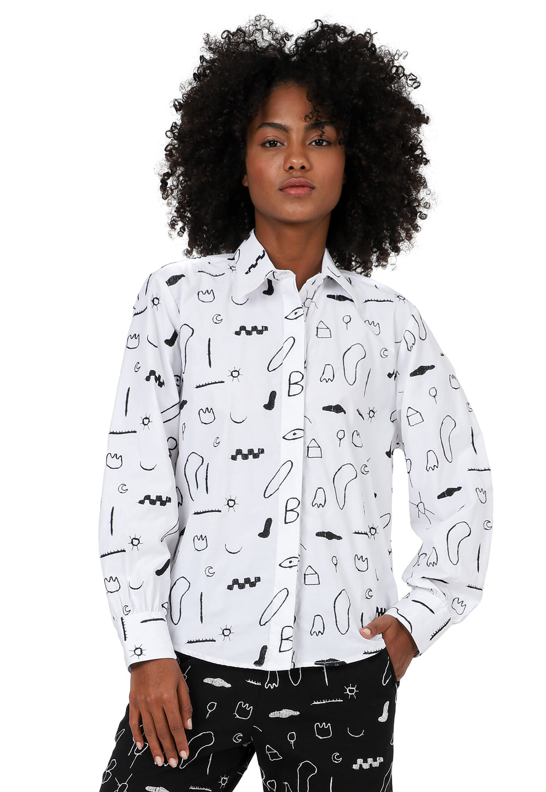 etérea - Crazy Hogar Abstract-Embroidered Cotton Shirt | White, buy at doors. nyc