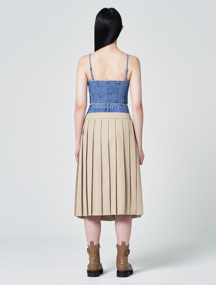 JUUN.J -Double Waist Pleated Midi Skirt | Beige, buy at DOORS NYC