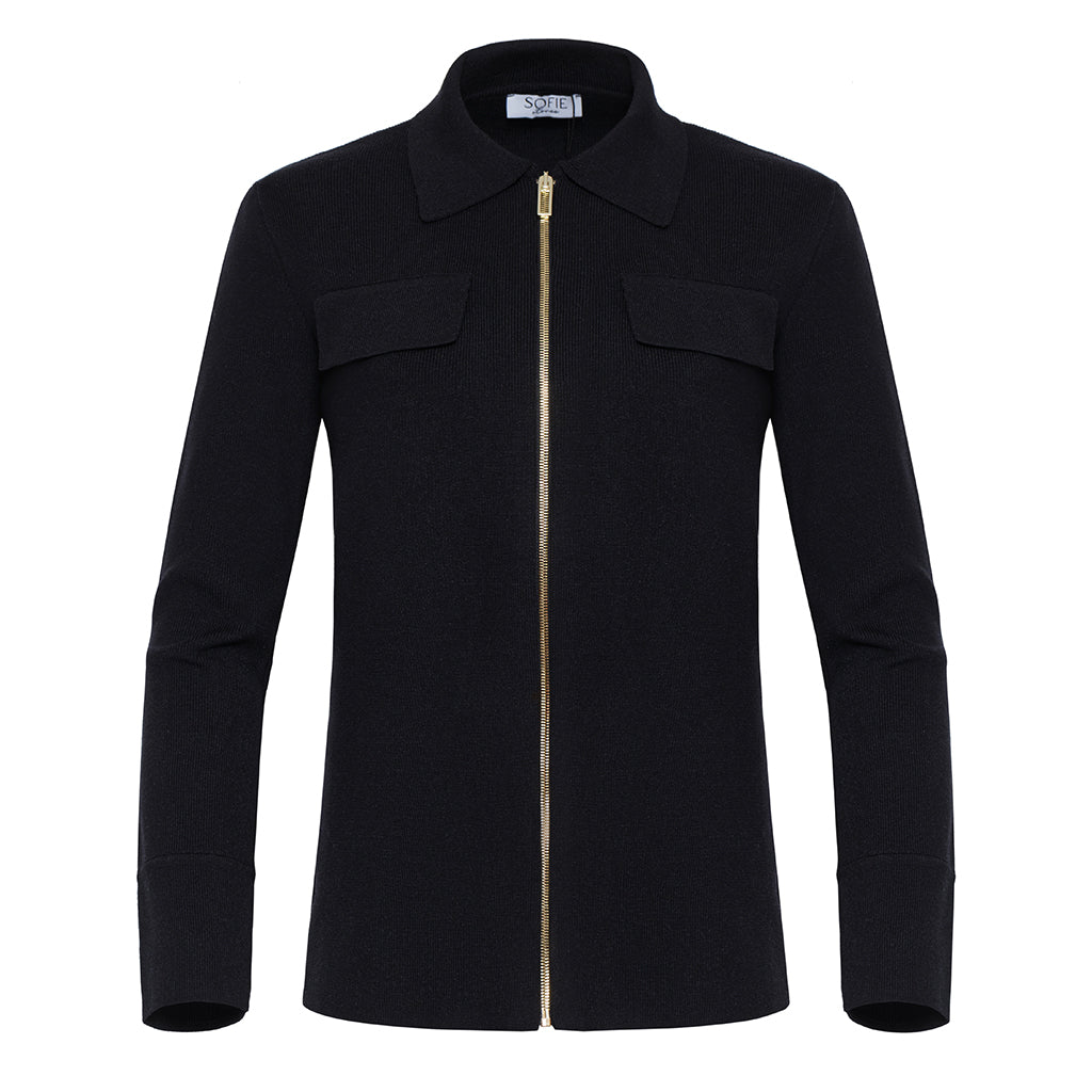 Classic Zip Through Cardigan | Black