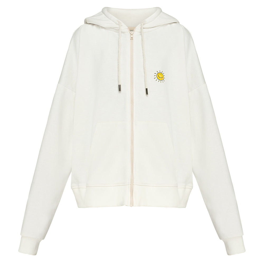 ALICE K - Oversized Zip Through Hoodie With Print In White