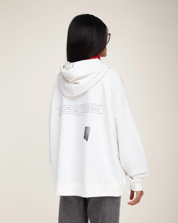 ALICE K - Oversized Zip Through Hoodie With Print In White, buy at doors. nyc