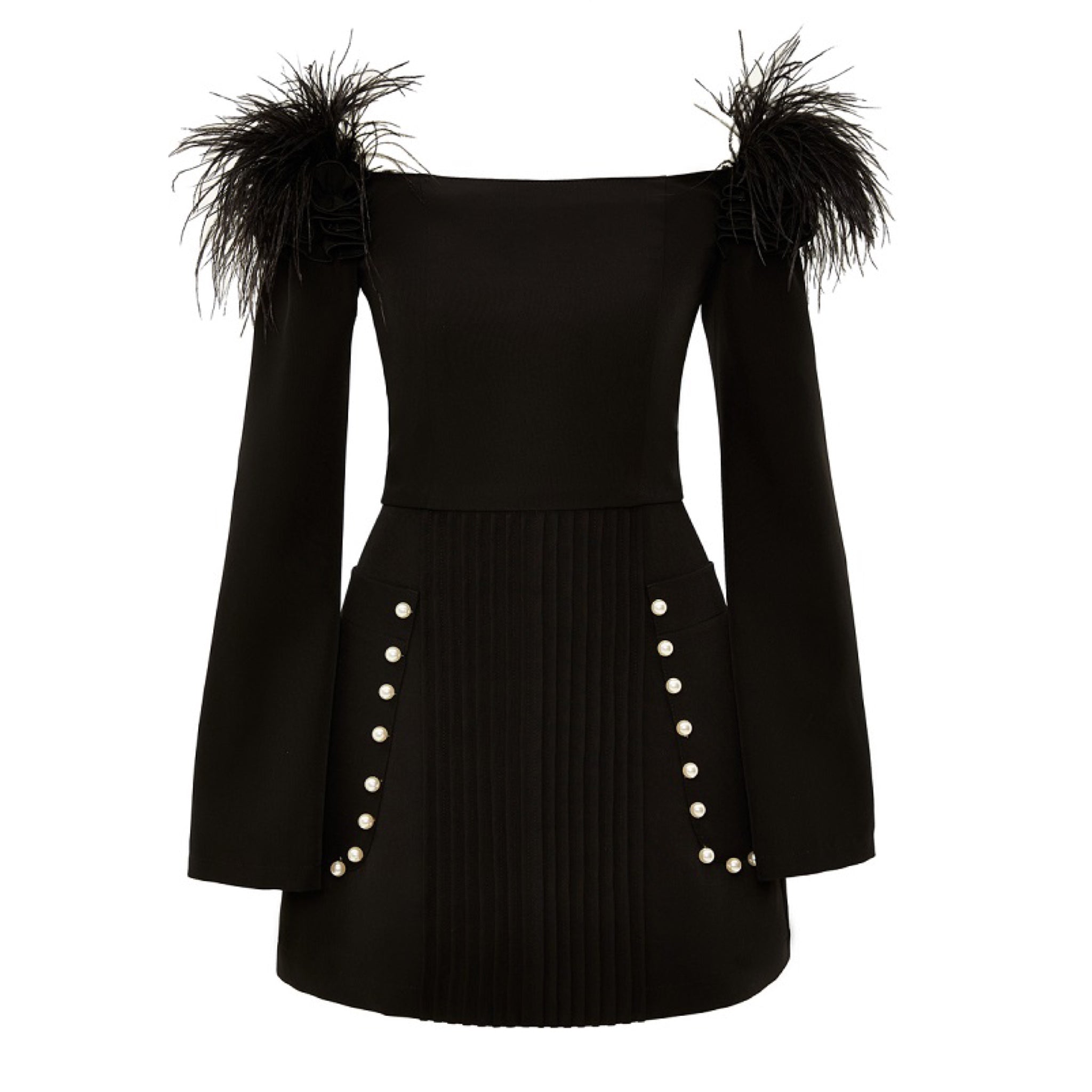 Buttoned Dress With Feathers