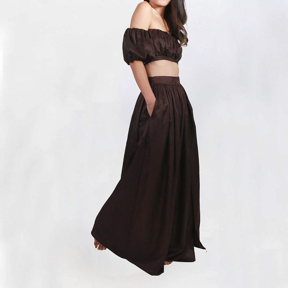 NUAJE NUAJE - Isabelle Side-Slit Cotton-Blend Maxi Skirt | Brown buy at DOORS NYC
