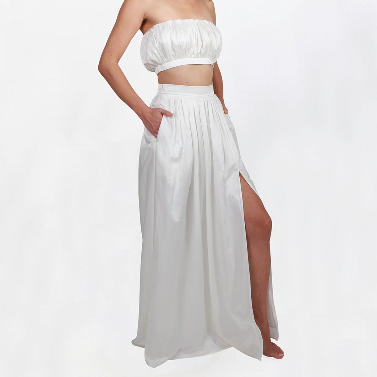 NUAJE NUAJE - Isabelle Cotton and Silk-Blend Gathered Skirt White, buy at DOORS NYC