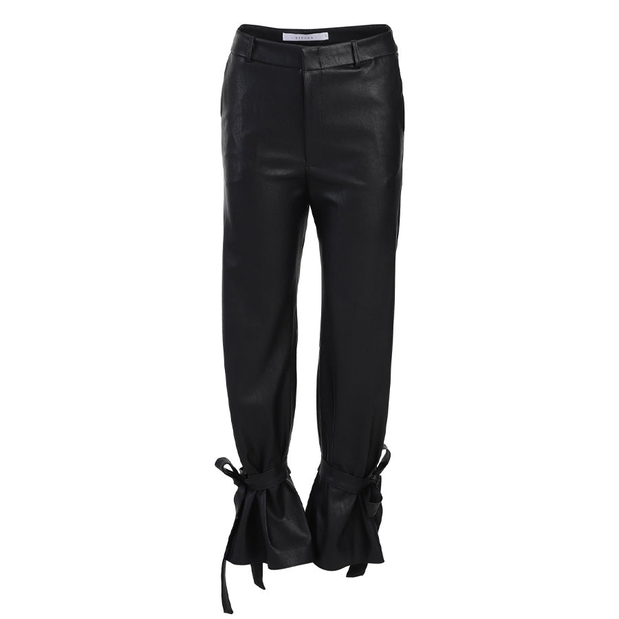 ETÉREA - Charlotte Cuff-Tie Faux-Leather Pants Black