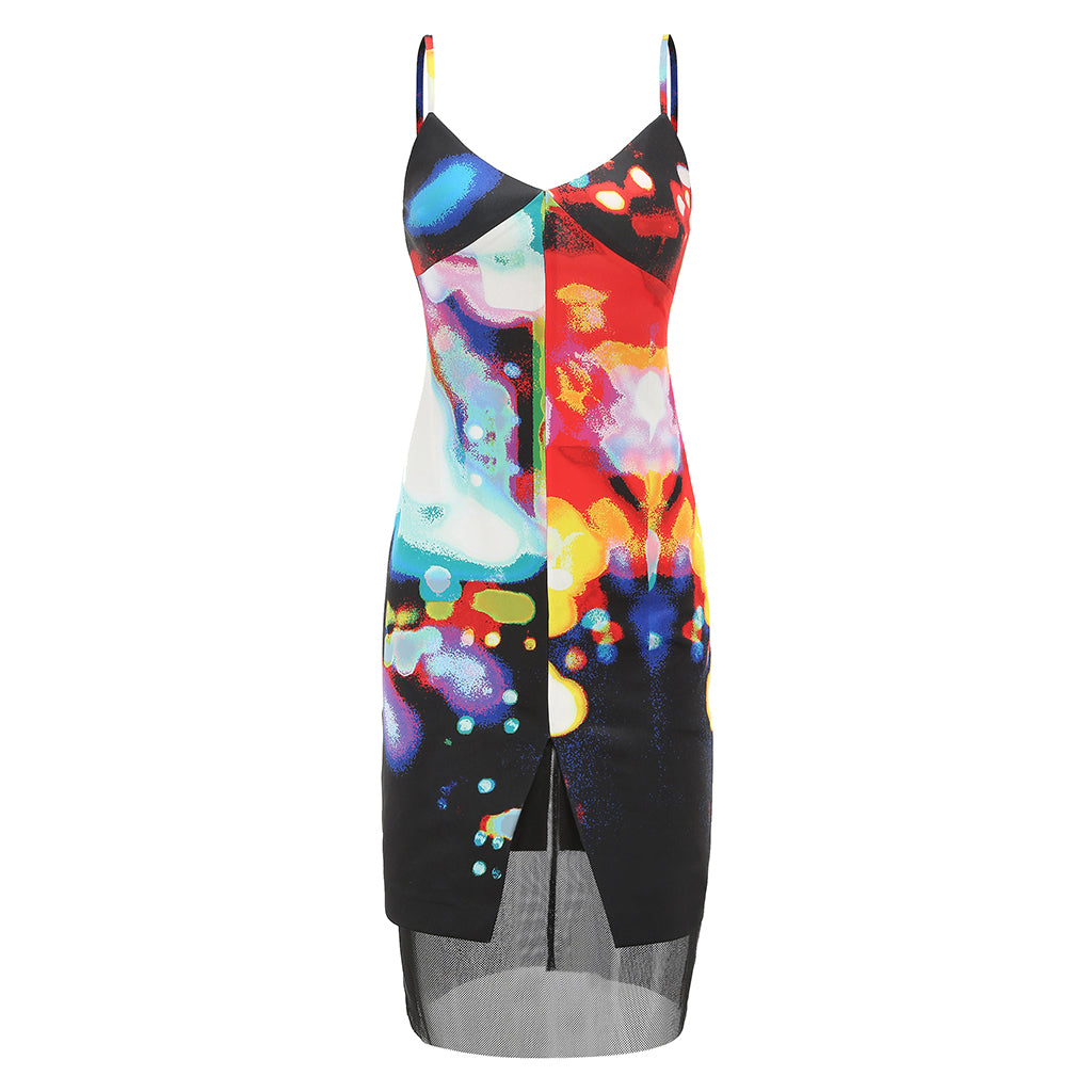 CLEAR TO RAIN- Print strap dress, buy at doors. nyc