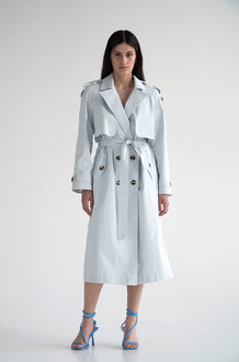 KRIS MARAN -Trench Coat in Aqua Blue buy at DOORS NYC