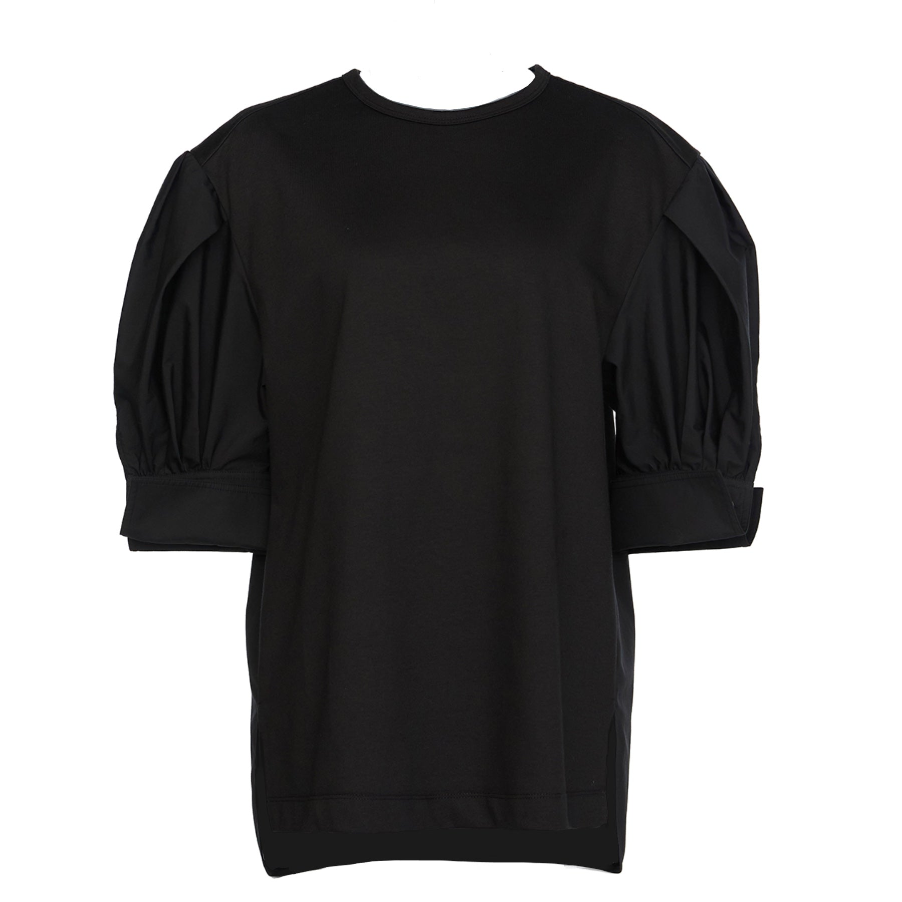 Voluminous-Sleeve Cotton-Jersey T-Shirt | Black