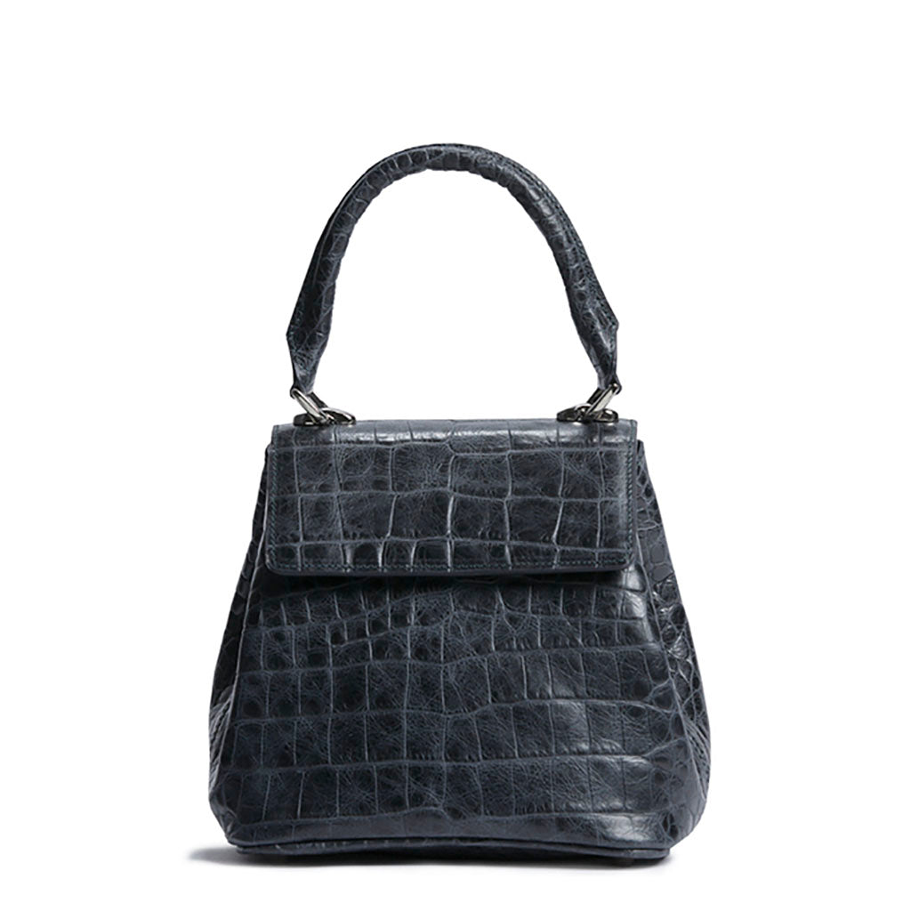 Anne Crocodile-Effect Leather Bag | Navy