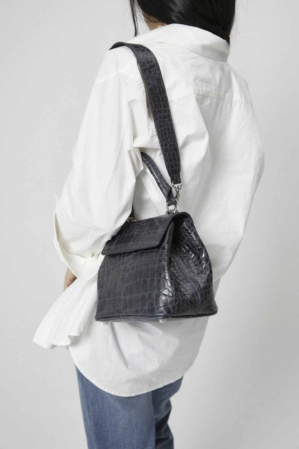 JANEPAIK SEOUL﻿ - Anne Crocodile-Effect Leather Bag | Navy, buy at doors. nyc