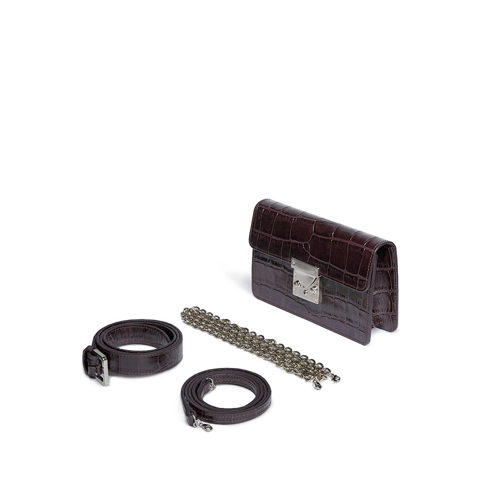 JANEPAIK SEOUL﻿ - Clutch M Crocodile-Effect Leather Clutch | Burgundy, buy at doors. nyc