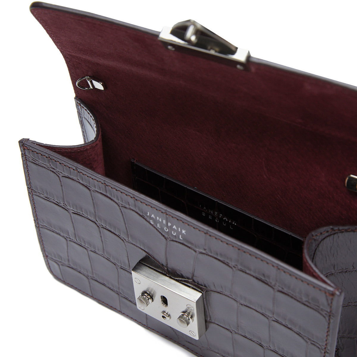 JANEPAIK SEOUL﻿ - Clutch M Crocodile-Effect Leather Clutch | Burgundy, buy at doors. nyc