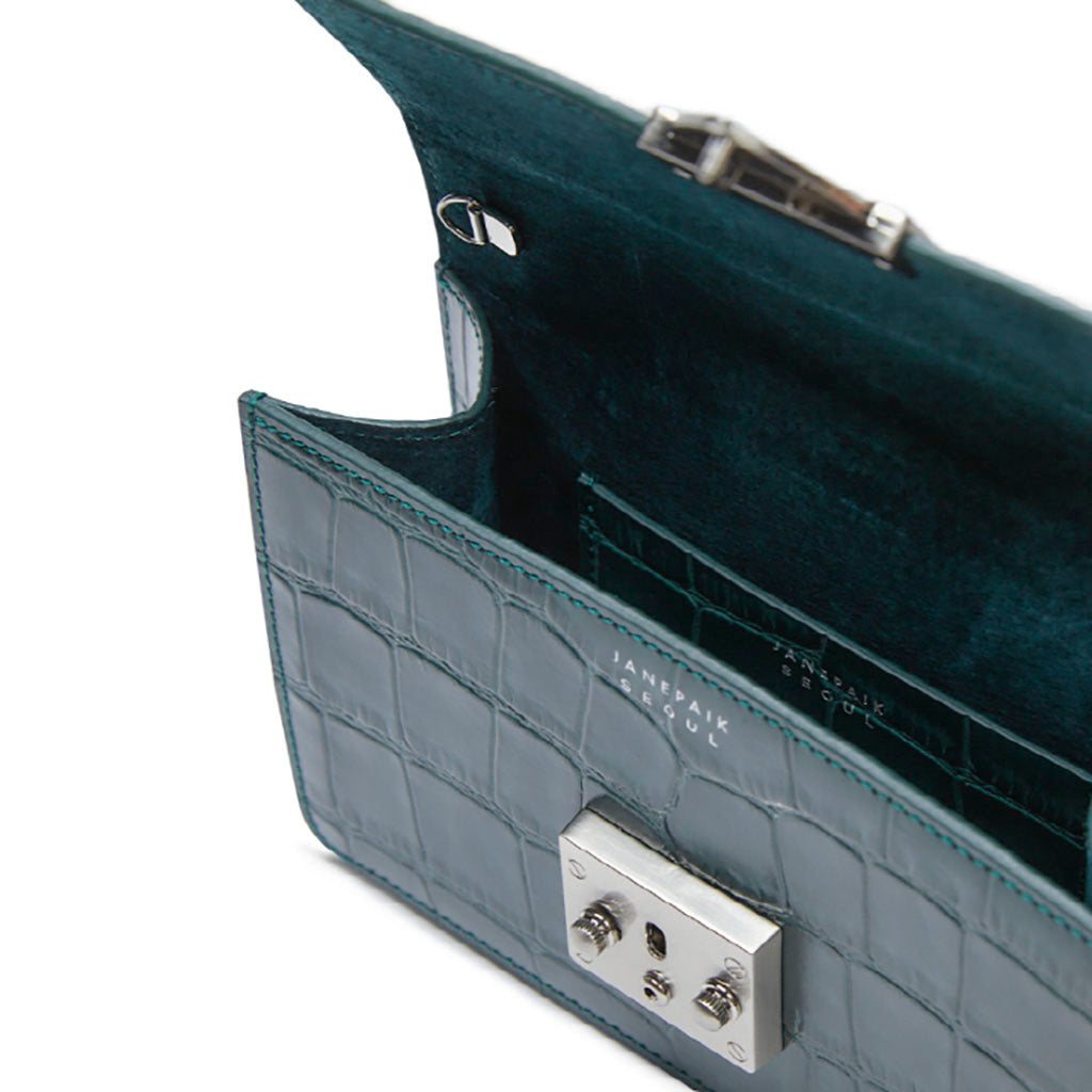 JANEPAIK SEOUL﻿ - Clutch M Crocodile-Effect Leather Clutch | Green, buy at doors. nyc