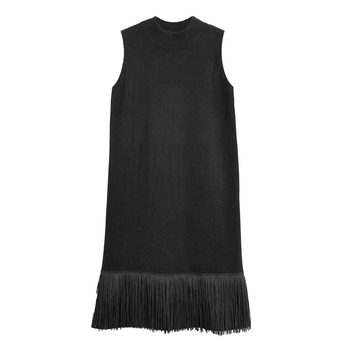 Cashmere Shift Dress with Fringe | Black