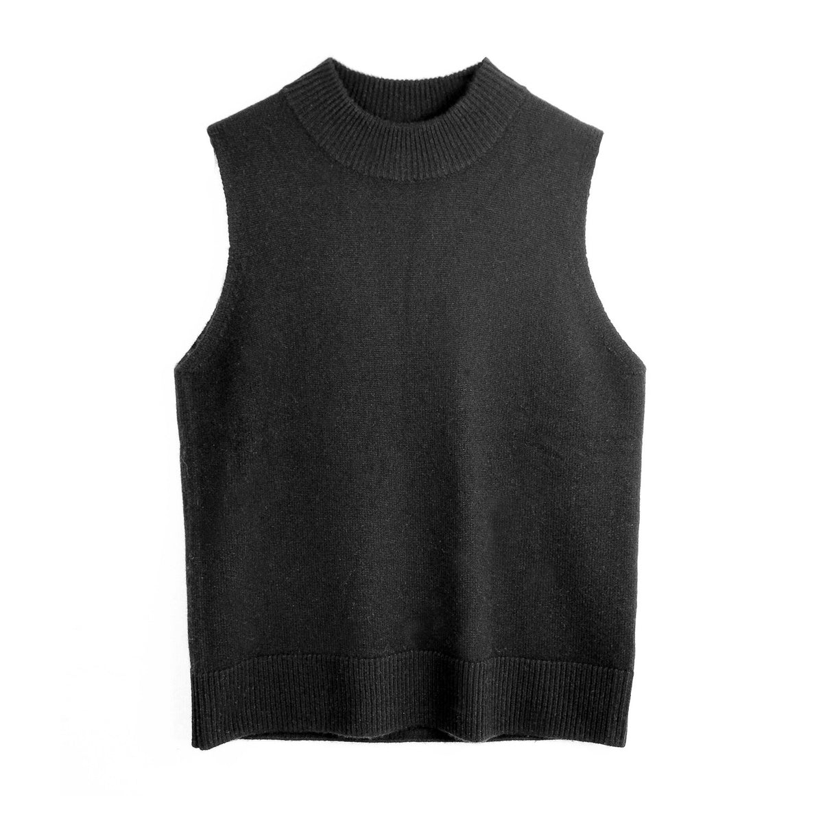 Cashmere Mockneck Sleeveless Top | Black